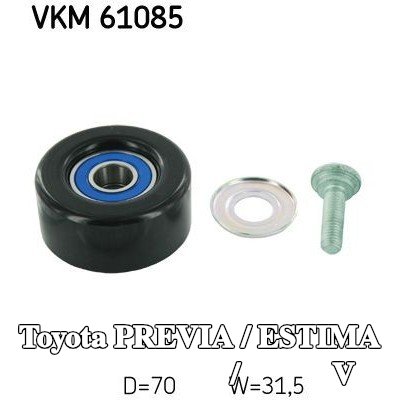 SKF بكرة الانحراف/التوجيه, V-ribbed belt Ø: 70mm — 2000 Toyota Previa / Estima