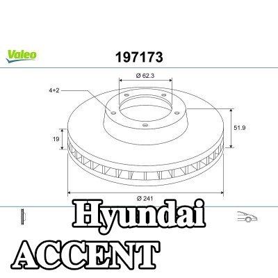 VALEO قرص مكابح المحور الأمامي, Outer Diameter: 241mm, مُهوى — 1997 Hyundai Accent