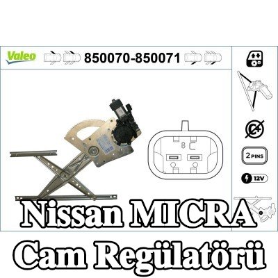 VALEO Cam regülatörü Sağ Ön, Elektrikli, elektrik motorlu — 2000 Nissan Micra