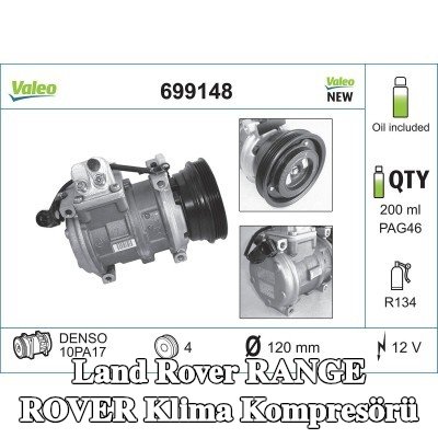 VALEO Klima kompresörü YENİ ORİJİNAL PARÇA, PAG kompresör yağı ile — 2002 Land Rover Range Rover