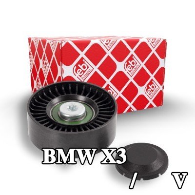 FEBI BILSTEIN بكرة الانحراف/التوجيه, V-ribbed belt Outer Diameter: 75mm, مع برغي — 2003 BMW X3