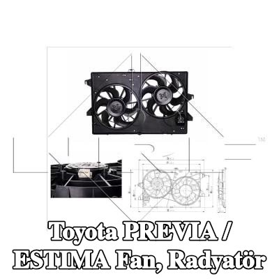 NRF Fan, radyatör 335mm, radyatör fan kapağı, kontrol ünitesi ile — Toyota Previa / Estima