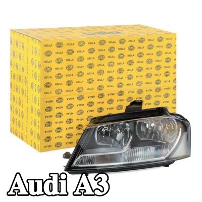 HELLA المصباح الأمامي الأيسر, H7/H7, PS19W, PSY24W, W5W, مع لمبات, مع محرك لتسوية المصابيح الأمامية, لون المؤشر: شفاف — 2011 Audi A3
