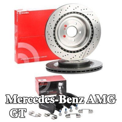 BREMBO مجموعة أقراص الفرامل والوسادات Prime, مزود بفتحات تهوية داخلية, مشقوق/مثقوب — Mercedes-Benz Amg Gt