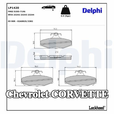 DELPHI طقم وسادات الفرامل مع لوحة مانعة للصرير, بدون ملحقات — 1990 Chevrolet Corvette