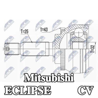 NTY مجموعة وصلة المحور الأمامي, جانب العجلة, مع حلقة مستشعر ABS — Mitsubishi Eclipse