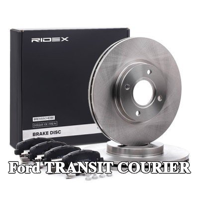 RIDEX مجموعة أقراص الفرامل والوسادات للمحور الأمامي, مُهوى, مع لوحة مانعة للصرير — Ford Transit Courier