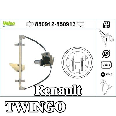 VALEO مُحرك النوافذ الأمامي الأيمن, كهربائي, مع محرك كهربائي — 2013 Renault Twingo