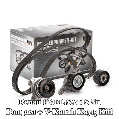 HEPU Su Pompası + V-Kanalı Kayış Kiti — Renault Vel Satis