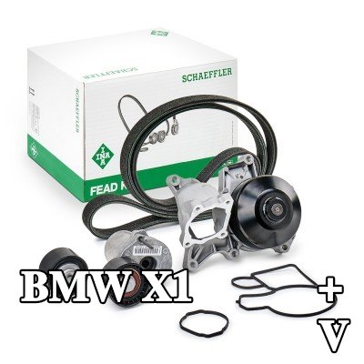 INA Water Pump + V-Ribbed Belt Kit Check alternator freewheel clutch & replace if necessary — BMW X1