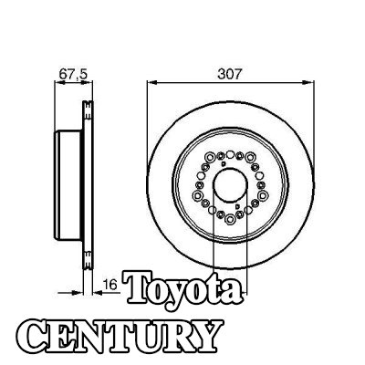 BOSCH القطر الخارجي لقرص المكابح: 306, 7mm, مُهوى, مشحم — Toyota Century