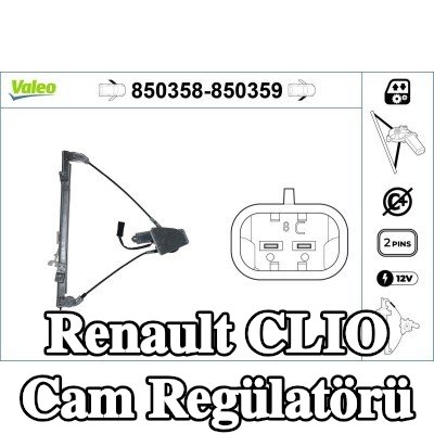 VALEO Sol ön cam regülatörü, Elektrikli, elektrik motorlu — Renault Clio