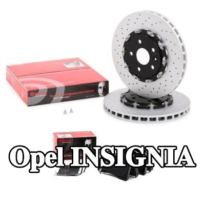 BREMBO مجموعة أقراص الفرامل والوسادات Prime, محور قرص الفرامل من الألومنيوم, مثقبة/مُهواة, قرص مكابح ثنائي الأجزاء — Opel Insignia