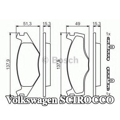 BOSCH مجموعة وسادات الفرامل 14, 7mm, مع زنبرك — 1990 Volkswagen Scirocco