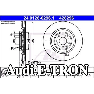 ATE القطر الخارجي لقرص المكابح: 350, 0mm, مُهوى, مطلي, مع مسامير/براغي — Audi E-tron