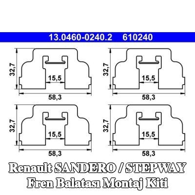 ATE Fren balatası montaj kiti — 2008 Renault Sandero / Stepway