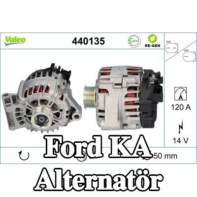 VALEO Alternatör YENİDEN ÜRETİLMİŞ PREMIUM, 120A — Ford Ka