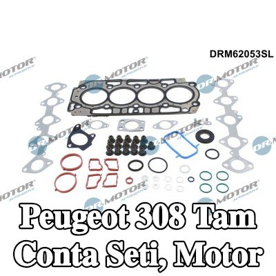 DR.MOTOR AUTOMOTIVE Tam Conta Seti, kam mili contalı motor, silindir kafası contası ile, valf kapağı contası ile, valf gövdesi contalı, egzoz manifoldu contası ile (ler), emme manifoldu contası/contaları ile — Peugeot 308