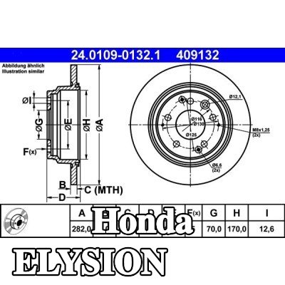 ATE القطر الخارجي لقرص المكابح: 282, 0mm, صلب — Honda Elysion