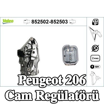 VALEO Sol arka cam regülatörü, Elektrikli, elektrik motorlu — 2001 Peugeot 206