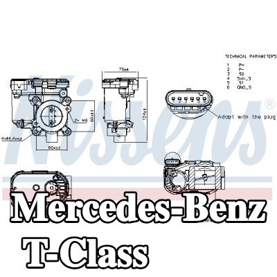 NISSENS جسم الخانق بدون حشوات/أختام, يجب تدريب/تحديث وحدة التحكم/البرنامج, مع جهاز استشعار, بدون ممر جانبي للفراغ — Mercedes-Benz T-Class