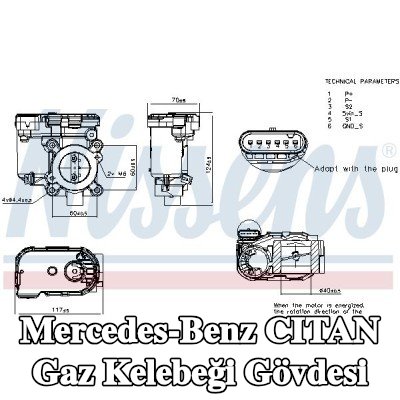 NISSENS Contasız/sızdırmazlık halkasız gaz kelebeği gövdesi, Kontrol Ünitesi/Yazılımı eğitilmeli/güncellenmelidir, sensörlü, vakum baypas olmadan — Mercedes-Benz Citan