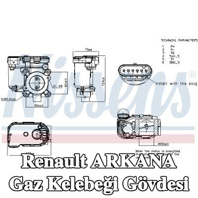 NISSENS Contasız/sızdırmazlık halkasız gaz kelebeği gövdesi, Kontrol Ünitesi/Yazılımı eğitilmeli/güncellenmelidir, sensörlü, vakum baypas olmadan — Renault Arkana