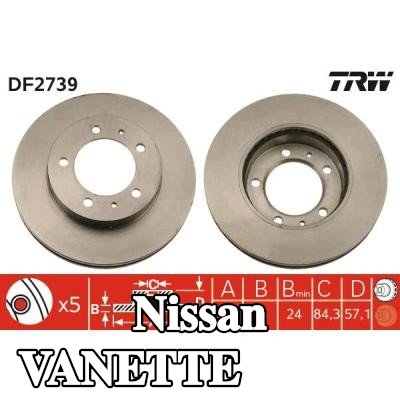 TRW القطر الخارجي لقرص المكابح: 260mm, مُهوى — 1990 Nissan Vanette