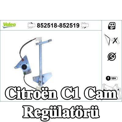 VALEO Cam regülatörü Sağ Ön, Elektrikli, elektrik motoru olmadan — Citroën C1