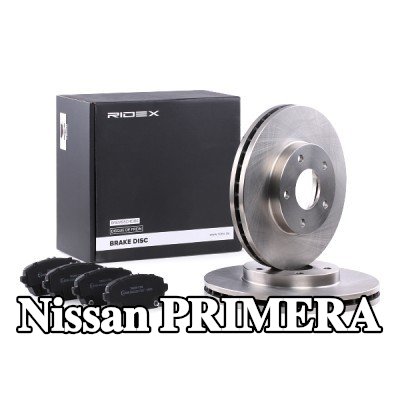 RIDEX مجموعة أقراص الفرامل والوسادات للمحور الأمامي, مُهوى — Nissan Primera