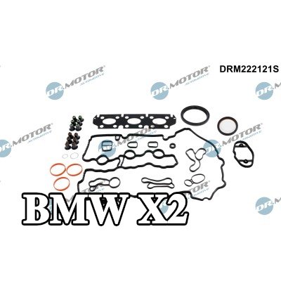 DR.MOTOR AUTOMOTIVE مجموعة حشيات كاملة, محرك مزود بمانع تسرب عمود الكامات, مع حشية غطاء الصمام, مع أختام ساق الصمام, بدون حشية رأس الأسطوانة, مع حشية (حشيات) مشعب العادم, مع حشية (حشيات) مشعب السحب — BMW X2