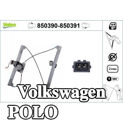 VALEO مُحرك النوافذ الأمامي الأيمن, كهربائي, مع محرك كهربائي — Volkswagen Polo