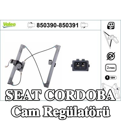 VALEO Cam regülatörü Sağ Ön, Elektrikli, elektrik motorlu — 2002 SEAT Cordoba