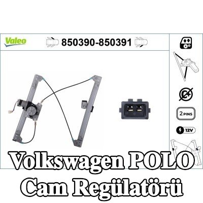 VALEO Cam regülatörü Sağ Ön, Elektrikli, elektrik motorlu — Volkswagen Polo