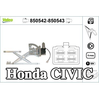 VALEO مُحرك نافذة أمامي أيسر, كهربائي, مع محرك كهربائي — 1994 Honda Civic