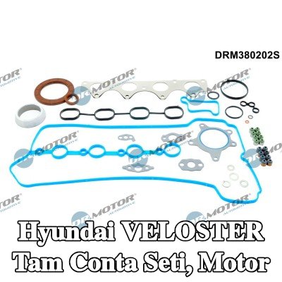 DR.MOTOR AUTOMOTIVE Tam Conta Seti, kam mili contalı motor, krank mili contası ile, valf kapağı contası ile, valf gövdesi contalı, silindir kafası contası olmadan, egzoz manifoldu contası ile (ler), emme manifoldu contası/contaları ile — Hyundai Veloster