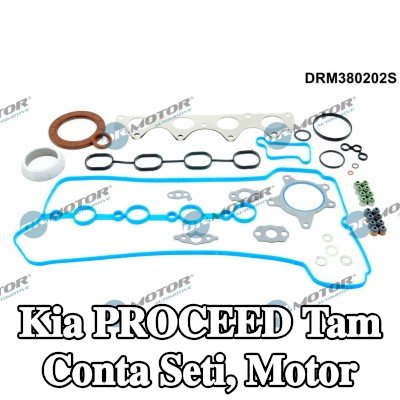 DR.MOTOR AUTOMOTIVE Tam Conta Seti, kam mili contalı motor, krank mili contası ile, valf kapağı contası ile, valf gövdesi contalı, silindir kafası contası olmadan, egzoz manifoldu contası ile (ler), emme manifoldu contası/contaları ile — 2014 Kia Proceed