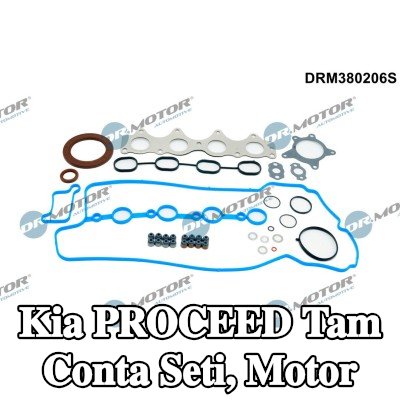 DR.MOTOR AUTOMOTIVE Tam Conta Seti, kam mili contalı motor, krank mili contası ile, valf kapağı contası ile, valf gövdesi contalı, silindir kafası contası olmadan, egzoz manifoldu contası ile (ler), emme manifoldu contası/contaları ile — Kia Proceed