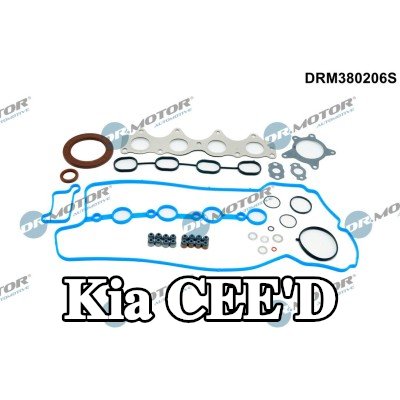 DR.MOTOR AUTOMOTIVE مجموعة حشيات كاملة, محرك مزود بمانع تسرب عمود الكامات, مع مانع تسرب العمود المرفقي, مع حشية غطاء الصمام, مع أختام ساق الصمام, بدون حشية رأس الأسطوانة, مع حشية (حشيات) مشعب العادم, مع حشية (حشيات) مشعب السحب — Kia Cee'd