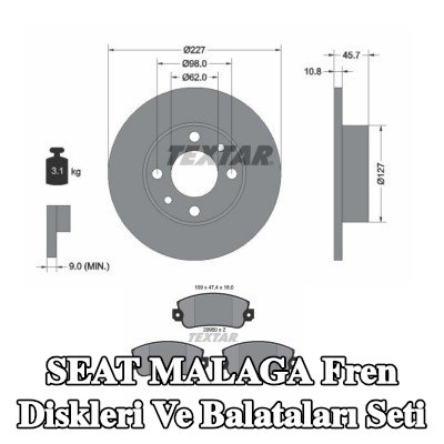 TEXTAR Delikli olmayan fren diskleri ve balataları seti — SEAT Malaga