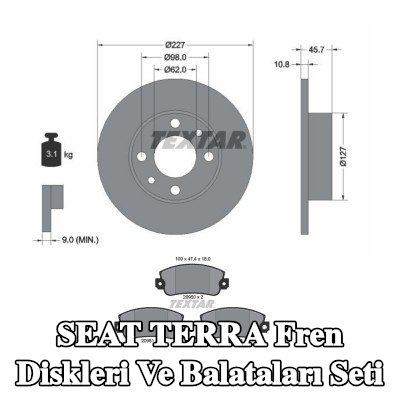 TEXTAR Delikli olmayan fren diskleri ve balataları seti — SEAT Terra