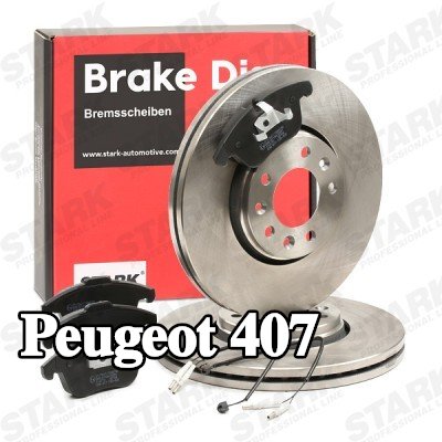 STARK مجموعة أقراص الفرامل والوسادات للمحور الأمامي, مُهوى — Peugeot 407