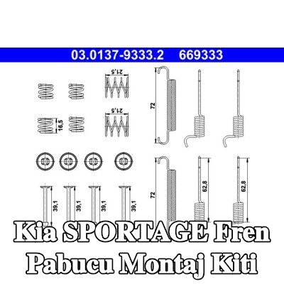 ATE Fren pabucu montaj kiti — 2016 Kia Sportage