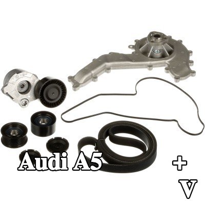 GATES مضخة المياه + مجموعة الحزام المضلع على شكل V مع مضخة المياه — Audi A5