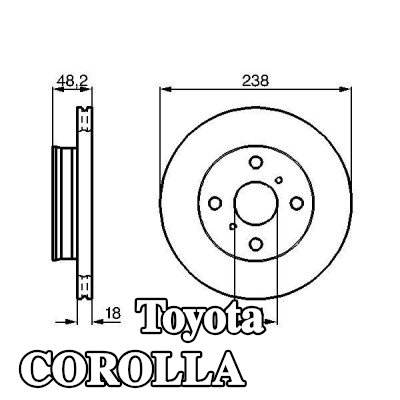 BOSCH القطر الخارجي لقرص المكابح: 238mm, مُهوى, مشحم — 1990 Toyota Corolla