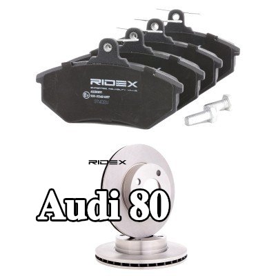 RIDEX مجموعة أقراص الفرامل والوسادات للمحور الأمامي, مزود بفتحات تهوية داخلية — Audi 80