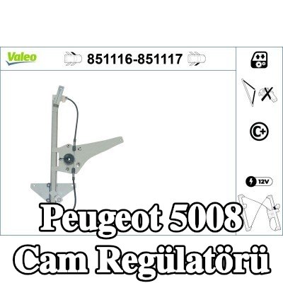 VALEO Cam regülatörü Sağ Ön, Elektrikli, elektrik motoru olmadan — 2012 Peugeot 5008