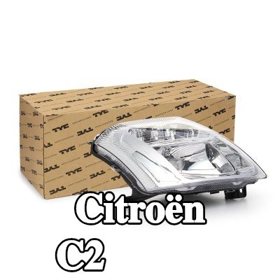 TYC المصباح الأيمن, H4, مع حامل لمبة, مع محرك كهربائي — Citroën C2