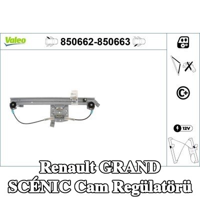 VALEO Sağ arka cam regülatörü, Elektrikli, elektrik motoru olmadan — 2004 Renault Grand Scénic