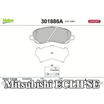 VALEO مجموعة وسادات الفرامل للمحور الأمامي, 17mm, مع لوحة مانعة للصرير, بدون مسامير/براغي — 2002 Mitsubishi Eclipse
